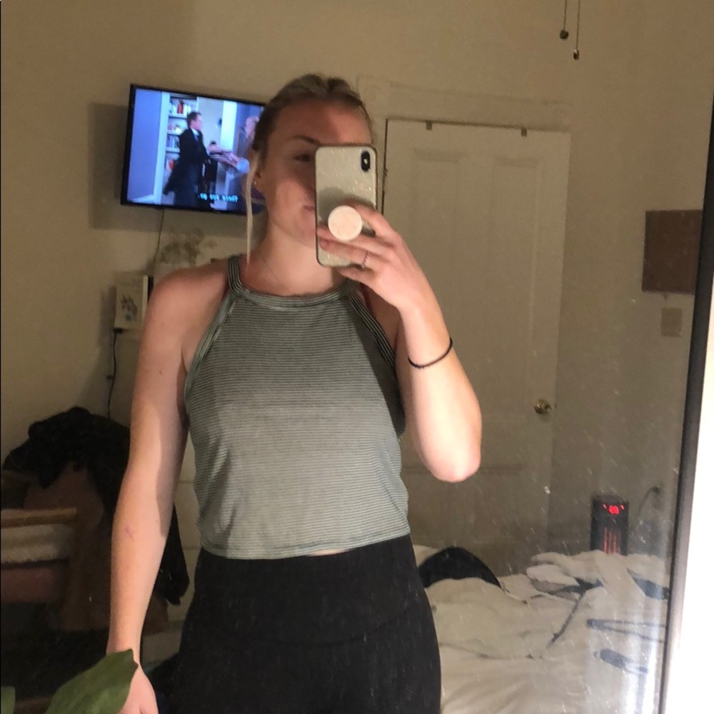 Green Striped Crop Top